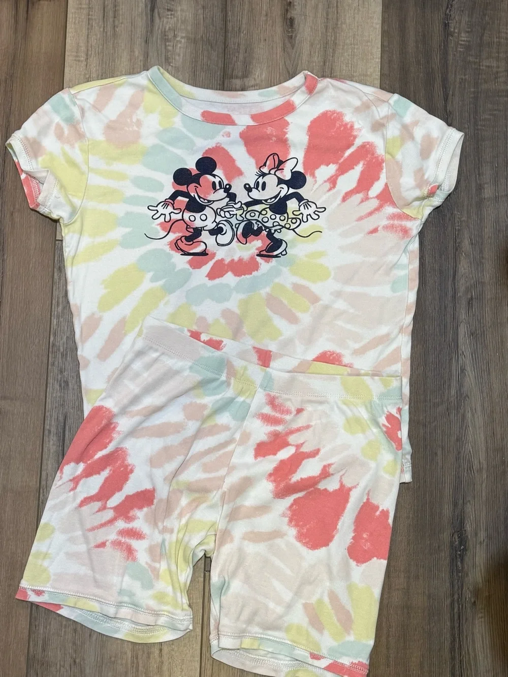Mickey & Minnie Tie-Dye Tee Set with Minnie Plush Pillow, mug pajamas size 14